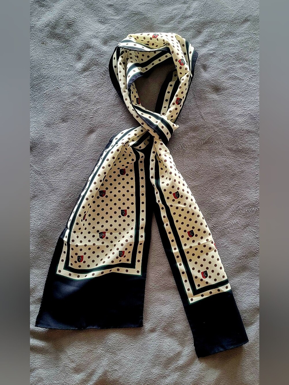 Vintage Silk Scarf With Lion Medallions And Floral Dots